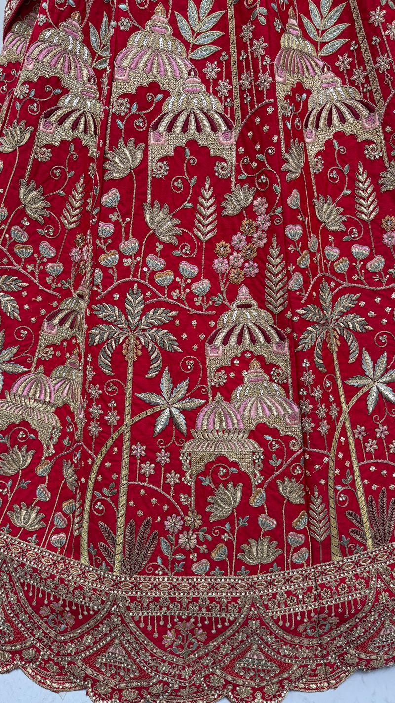 Red Pure Soft Silk Heavy Embroidery Work Bridal Lehenga