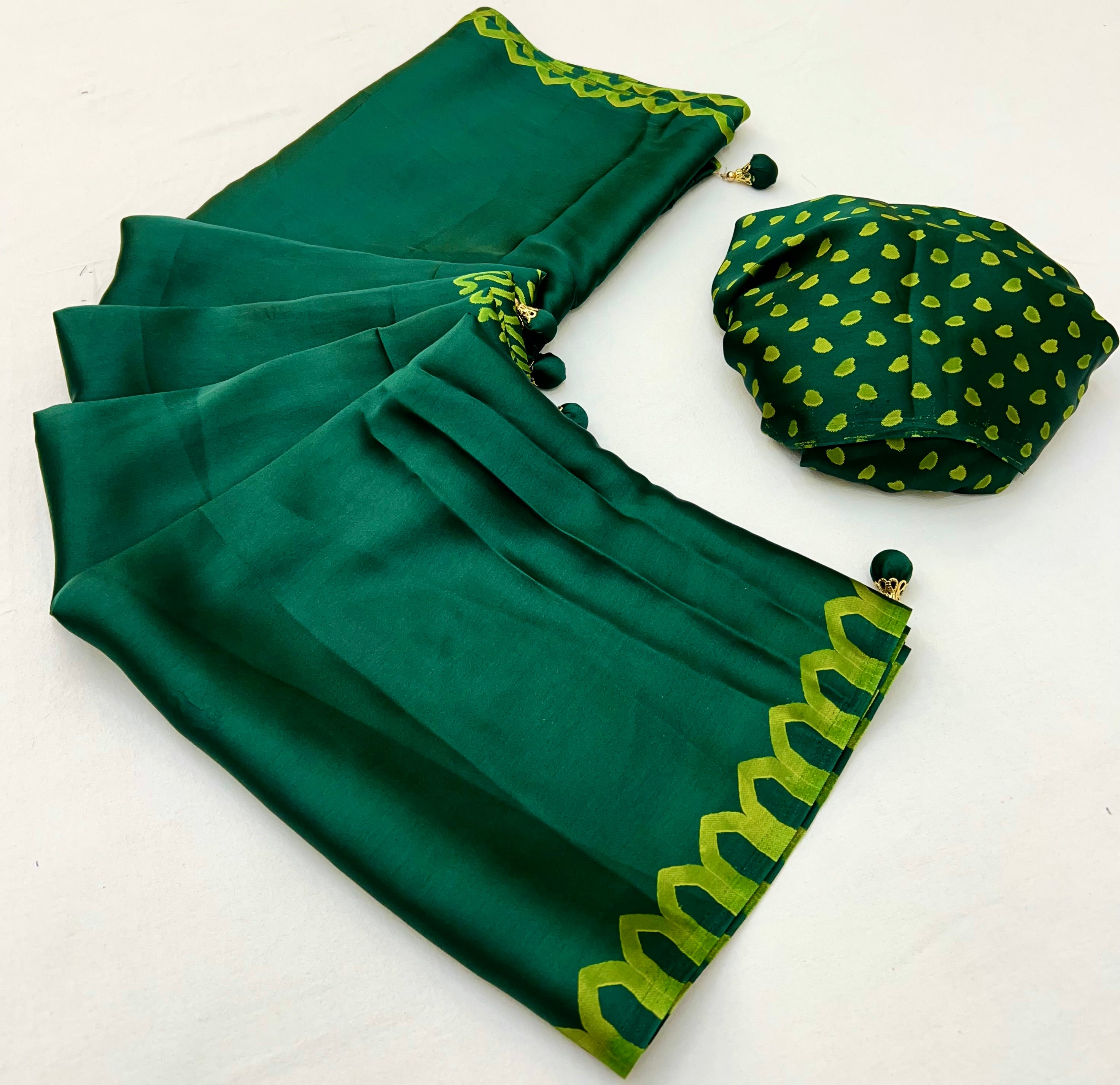 Green Pure Semi Modal Japan Silk Ajarkh Printed Saree