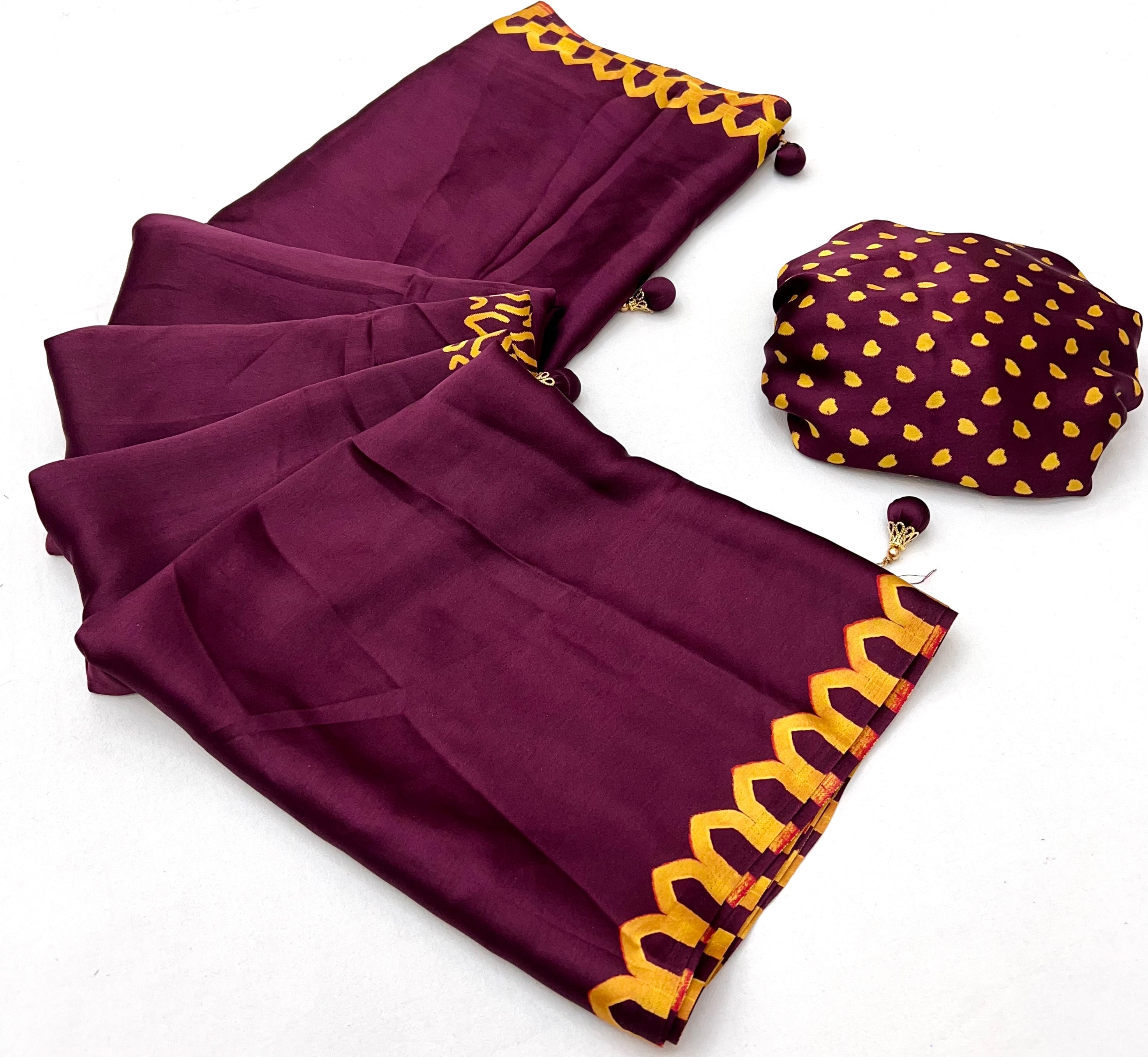 Maroon Pure Semi Modal Japan Silk Ajarkh Printed Saree