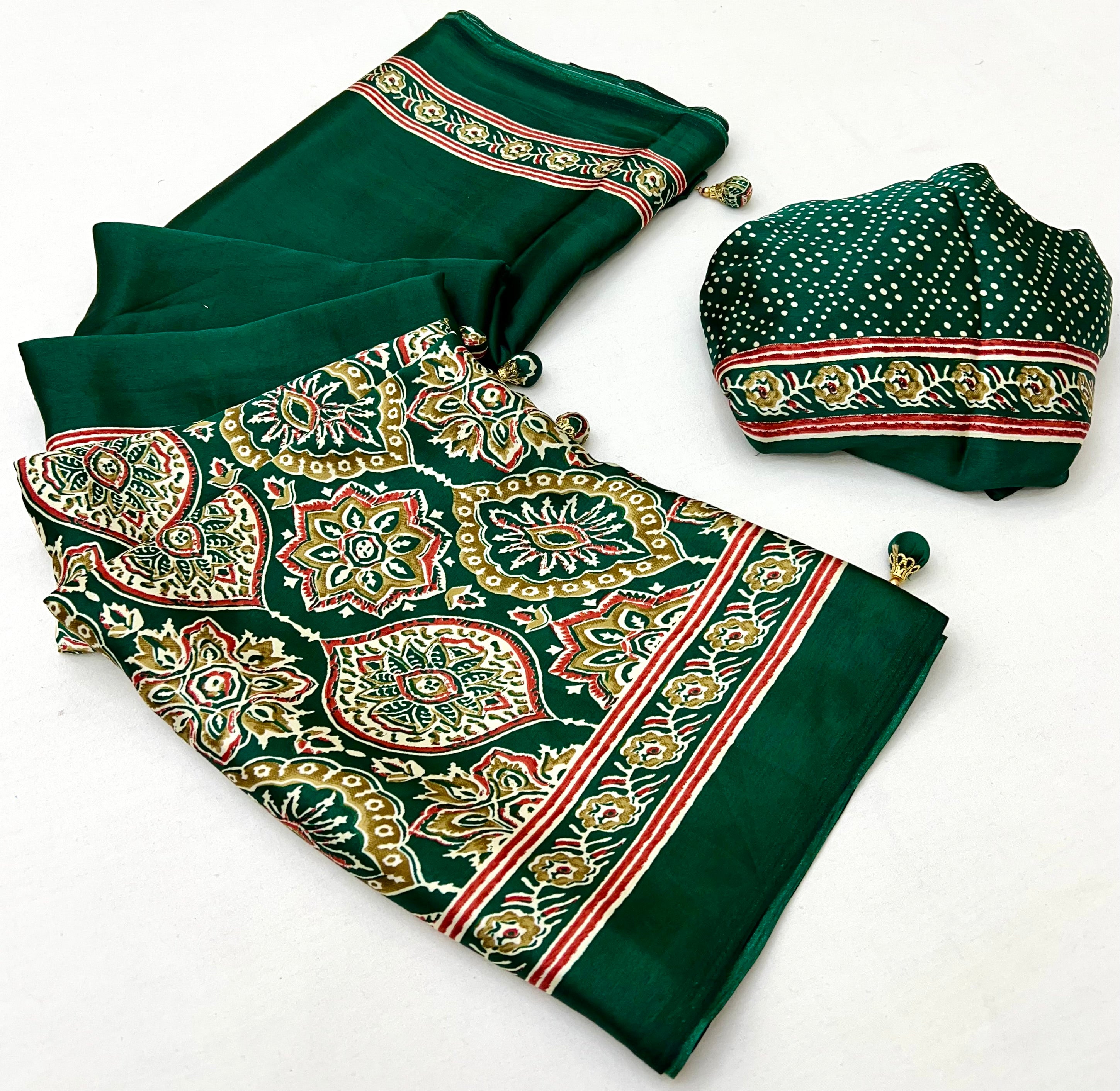 Green Pure Semi Modal Silk Floral Printed Saree