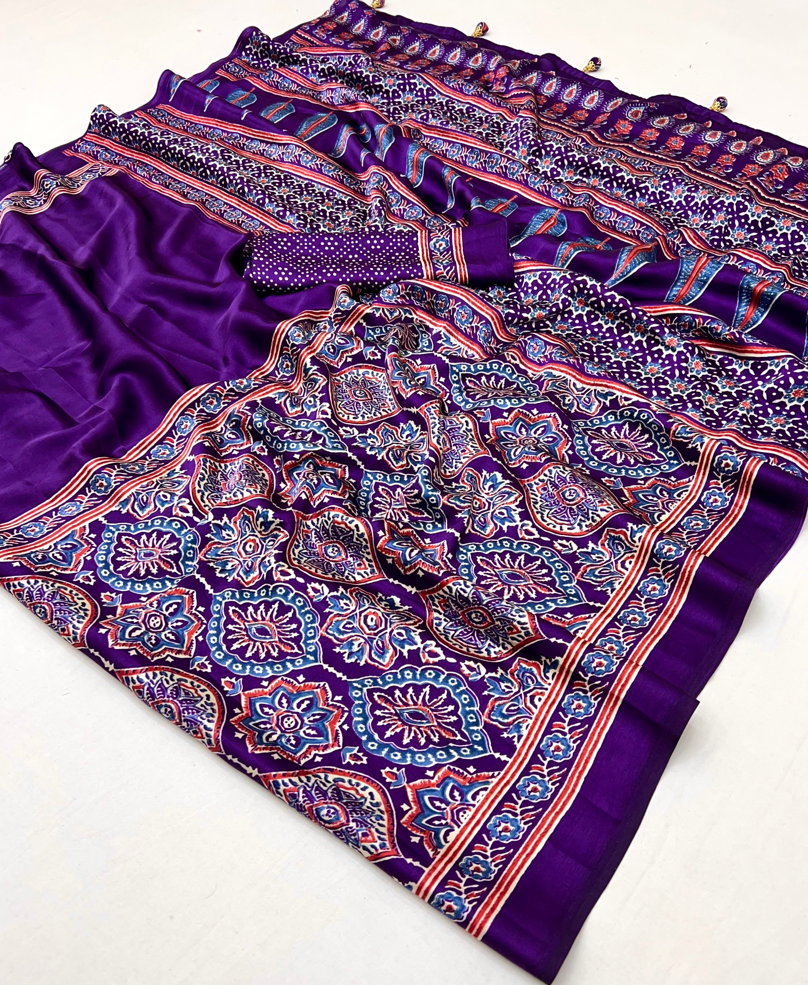 Purple Pure Semi Modal Silk Floral Printed Saree