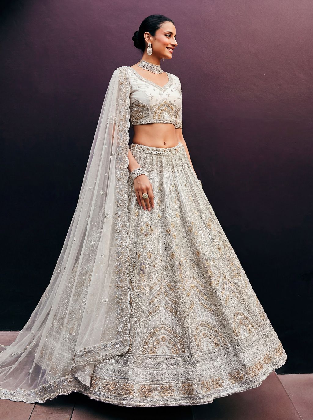 White Pure Soft Net Heavy Embroidery Work Bridal Lehenga