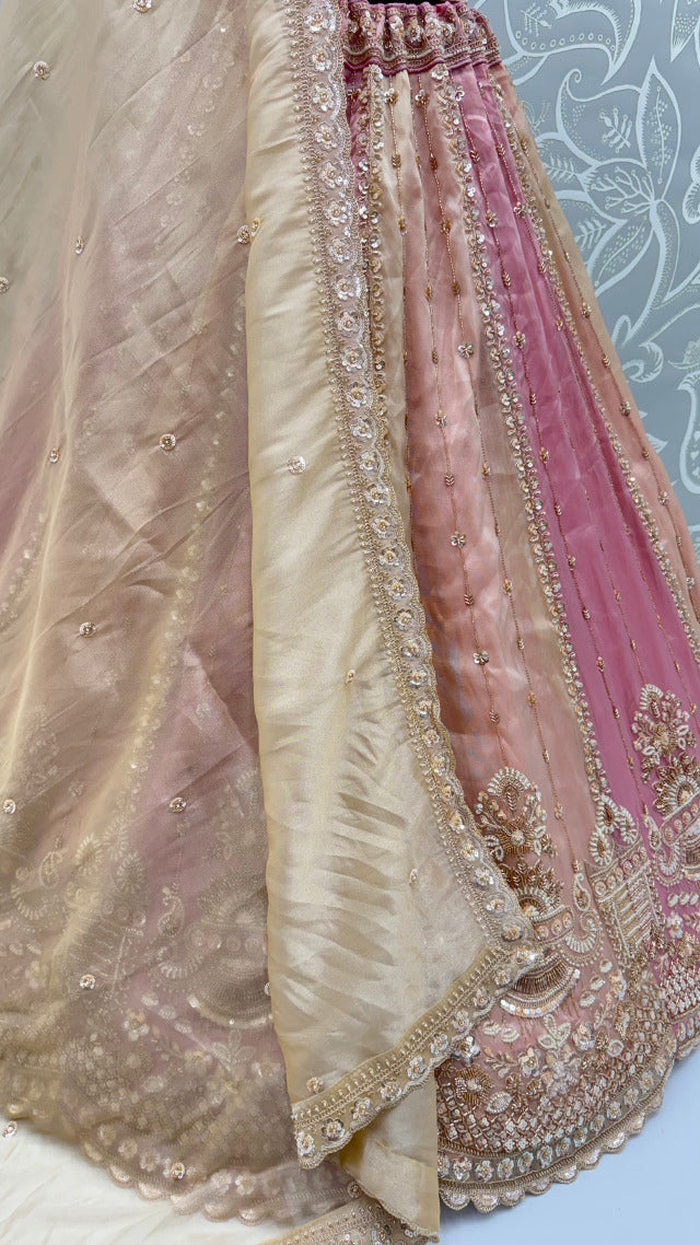 Multi Pure Soft Satin Silk Heavy Beads Motif Zari Embroidery Sequins Work Bridal Lehenga Choli