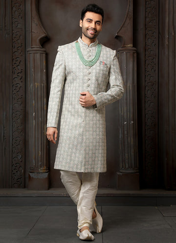 Grey and Peach Colour Wedding Wear Sherwani Suit D.No.1736 Anant Tex Exports Private Limited