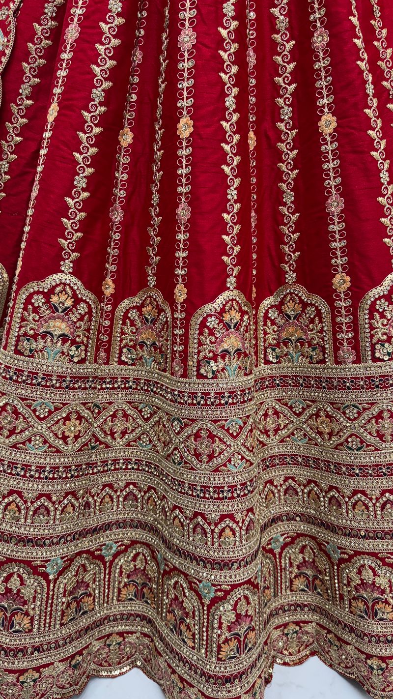 Red Pure Soft Gadhwal Silk Heavy Embroidery Work Bridal Lehenga