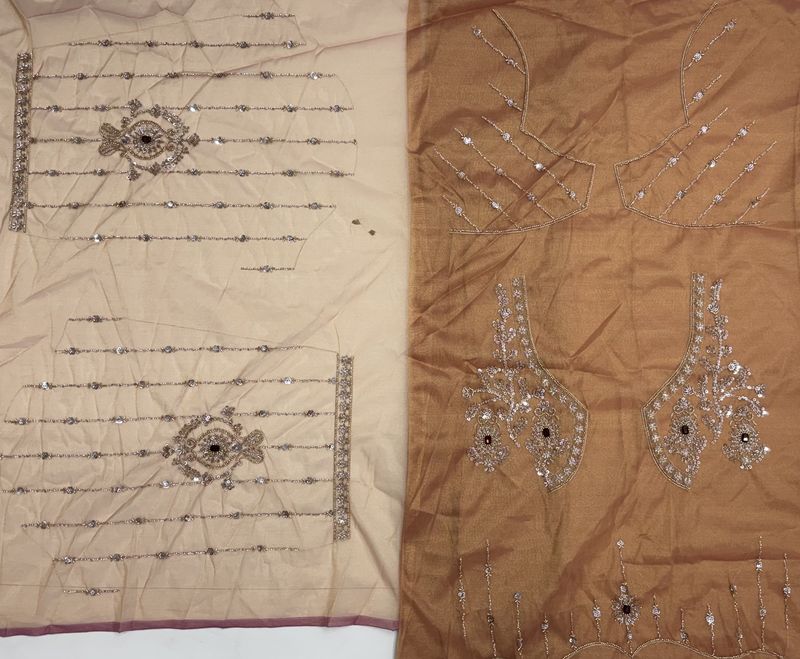 Peach Pure Fendi Tussaud Silk Crystal Beads work Multi Thread Dori and Sequins Work Sequins Work Bridal Lehenga Choli