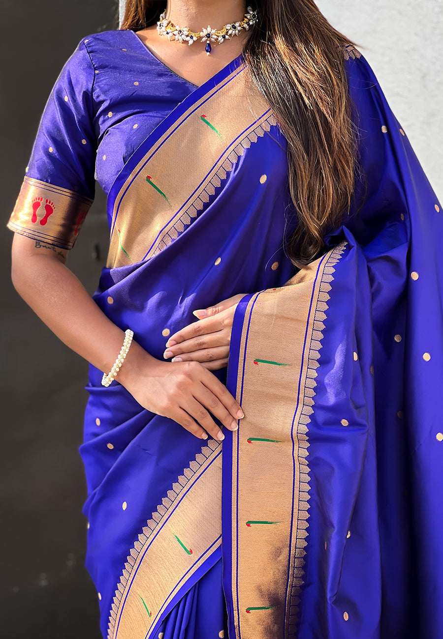 Violet Zari Woven Mahalaxmi God Paithani Silk Saree Paithani Saree Anant Tex Exports Pvt.Ltd..