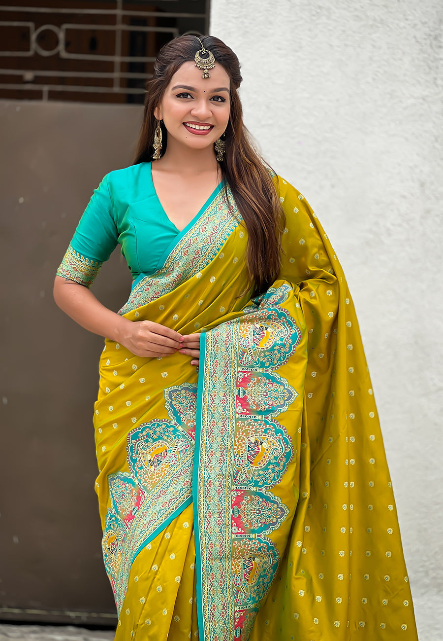 Mehendi Green Pashmina Darbari Silk Zari Banarasi Saree