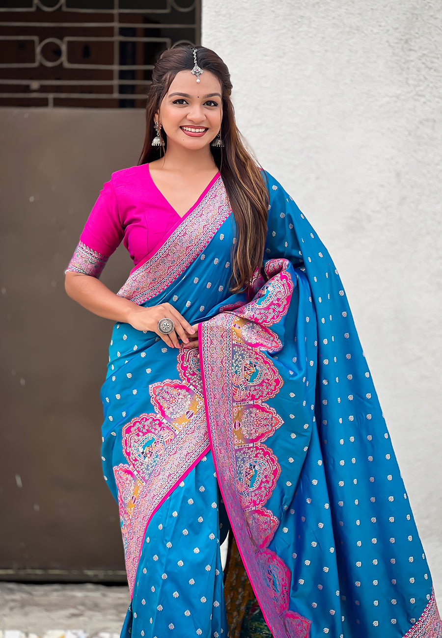 Blue Pashmina Darbari Silk Zari Banarasi Saree