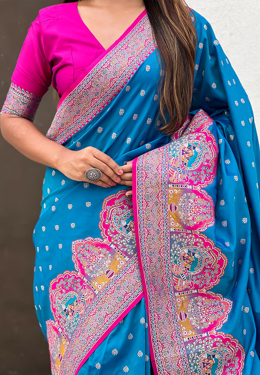 Blue Pashmina Darbari Silk Zari Banarasi Saree Banarasi Saree Anant Tex Exports Pvt.Ltd..