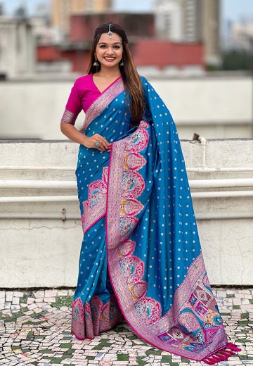 Blue Pashmina Darbari Silk Zari Banarasi Saree