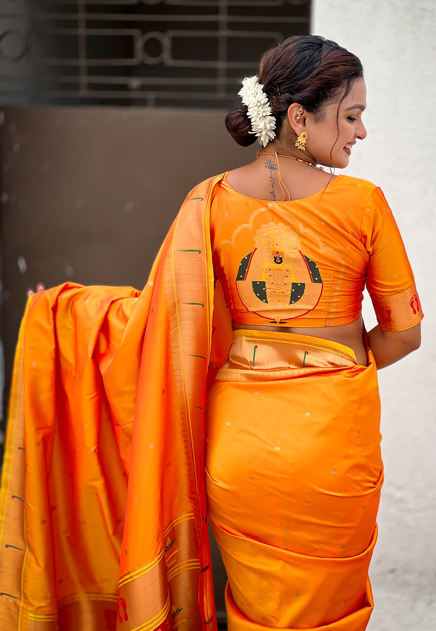 Yellow Zari Woven Mahalaxmi God Paithani Silk Saree Paithani Saree Anant Tex Exports Pvt.Ltd..