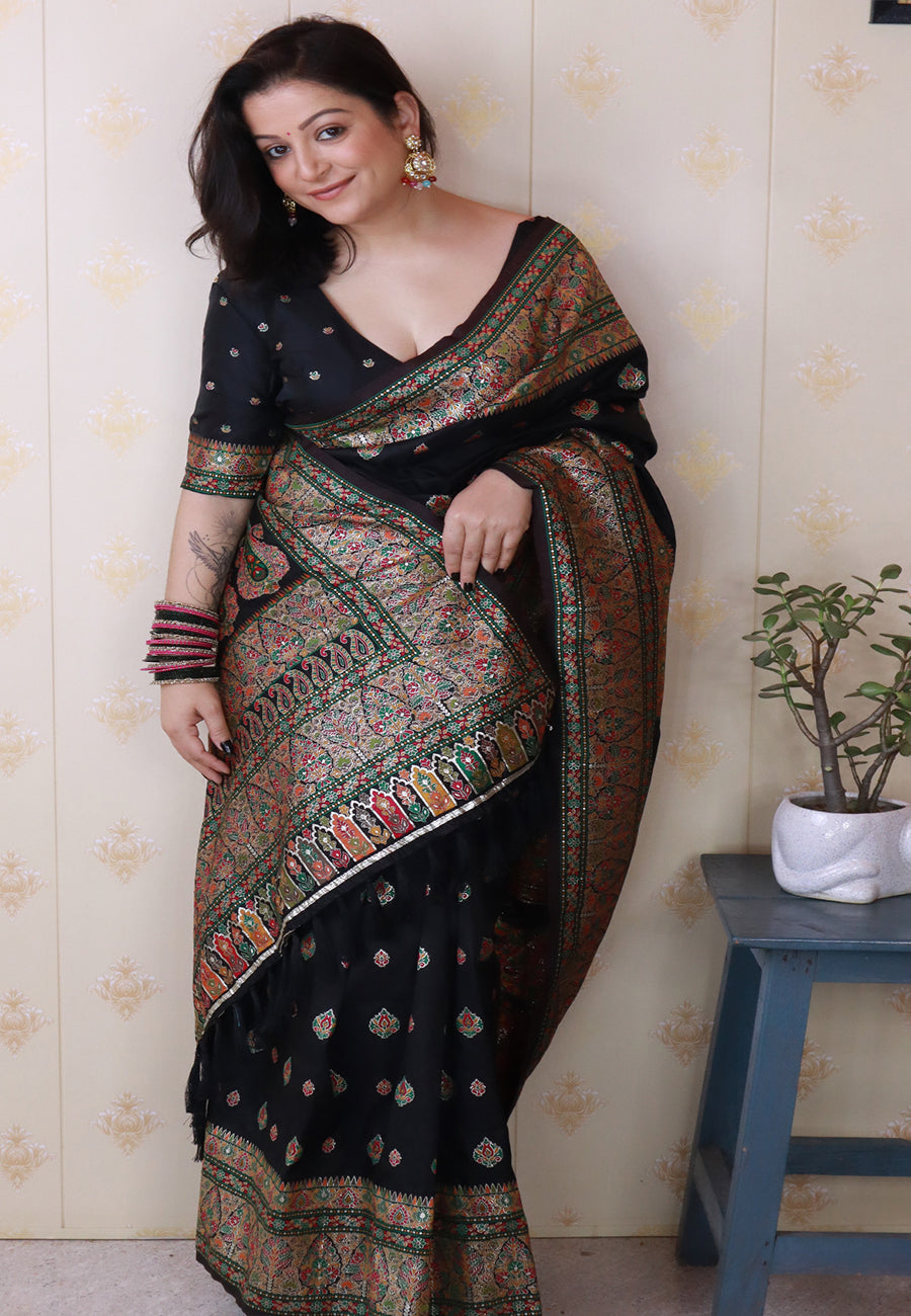 Shivani Jade Black Pashmina Kashmiri Silk Zari Woven Saree Soft Silk Saree Anant Tex Exports Pvt.Ltd..