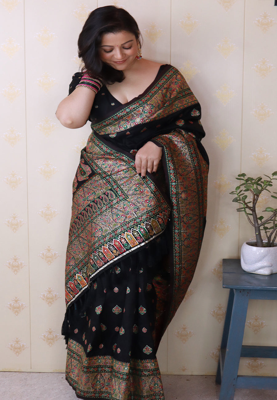 Shivani Jade Black Pashmina Kashmiri Silk Zari Woven Saree Soft Silk Saree Anant Tex Exports Pvt.Ltd..