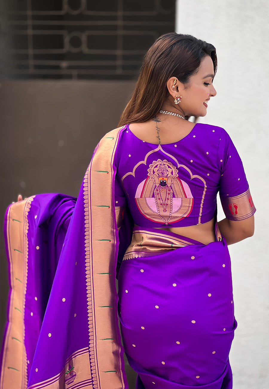 Purple Zari Woven Mahalaxmi God Paithani Silk Saree Paithani Saree Anant Tex Exports Pvt.Ltd..