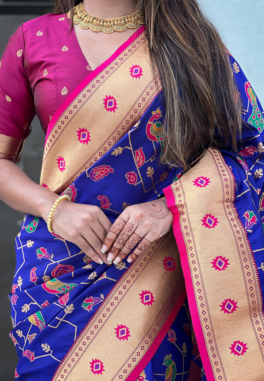 Violet Paithani Jaal Silk Zari Woven Saree