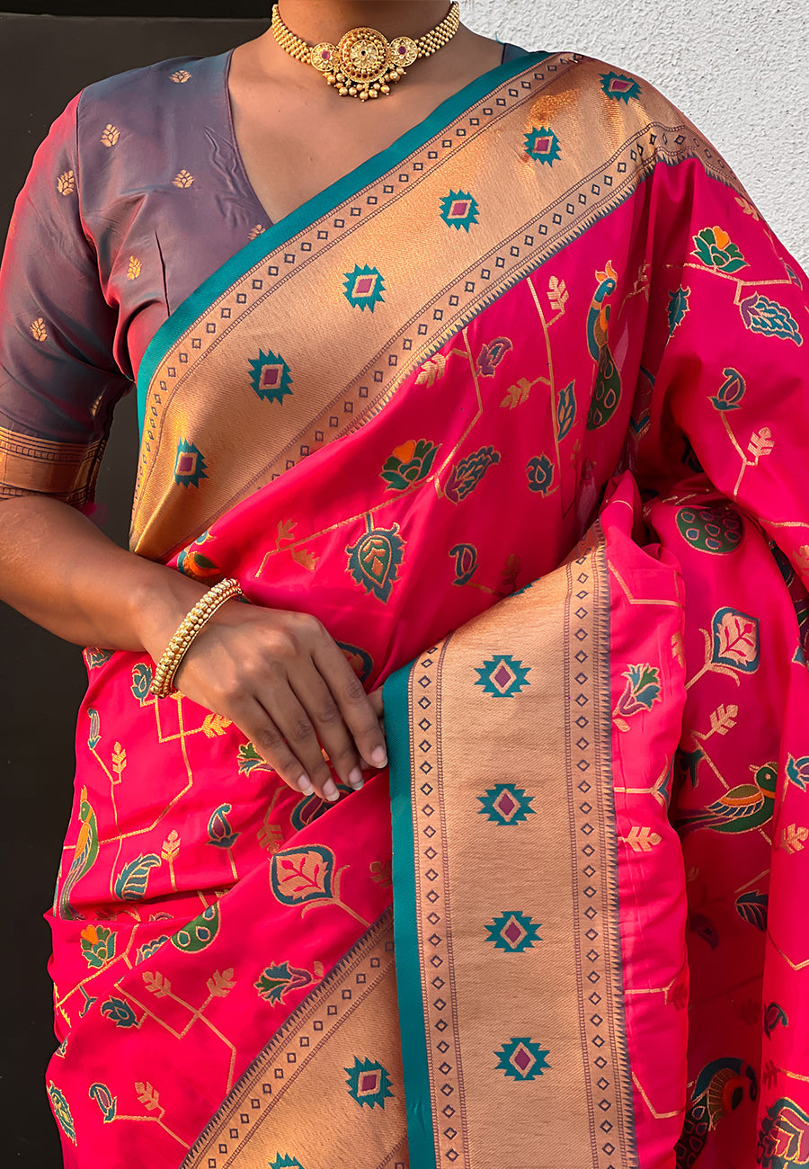 Pink Paithani Jaal Silk Zari Woven Saree Paithani Saree Anant Tex Exports Pvt.Ltd..