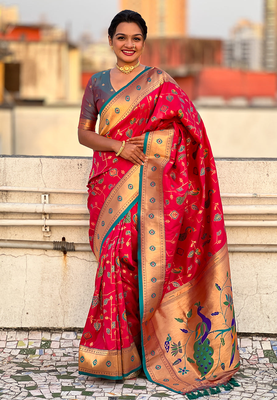 Pink Paithani Jaal Silk Zari Woven Saree Paithani Saree Anant Tex Exports Pvt.Ltd..