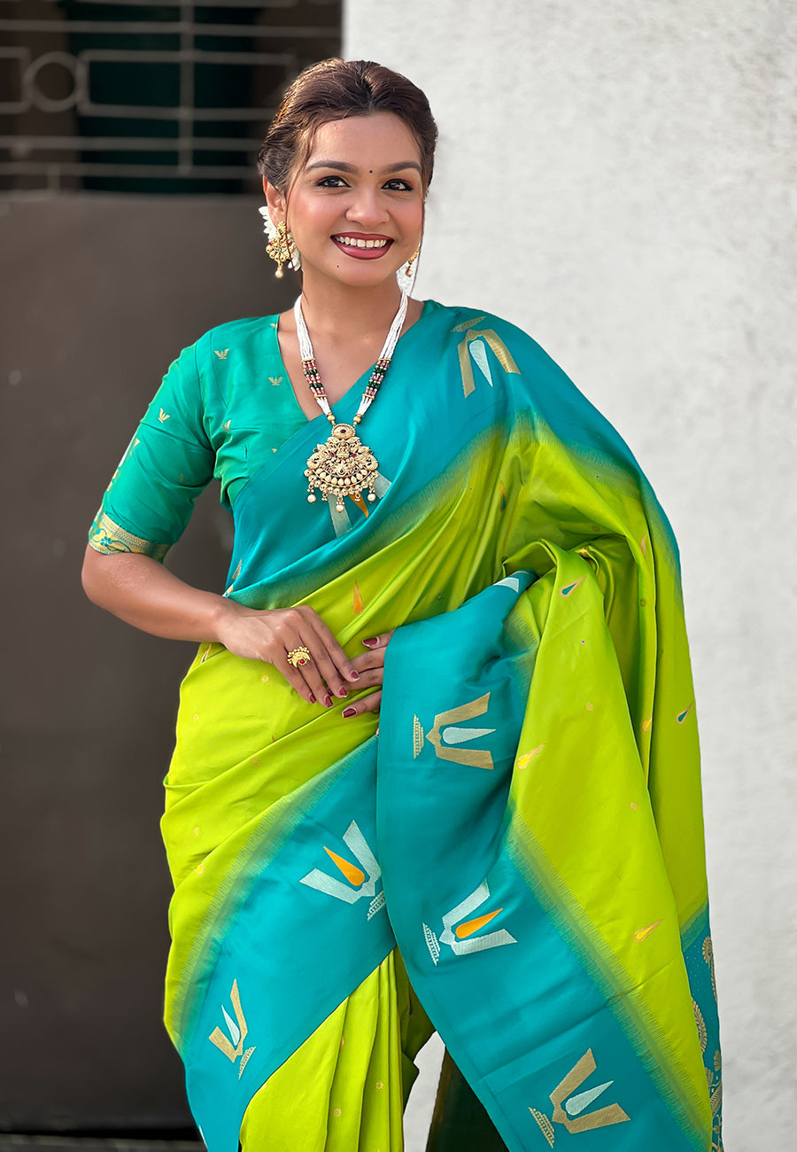 Pista South Traditional Tilak Contrast Soft Silk Zari Woven Saree Soft Silk Saree Anant Tex Exports Pvt.Ltd..