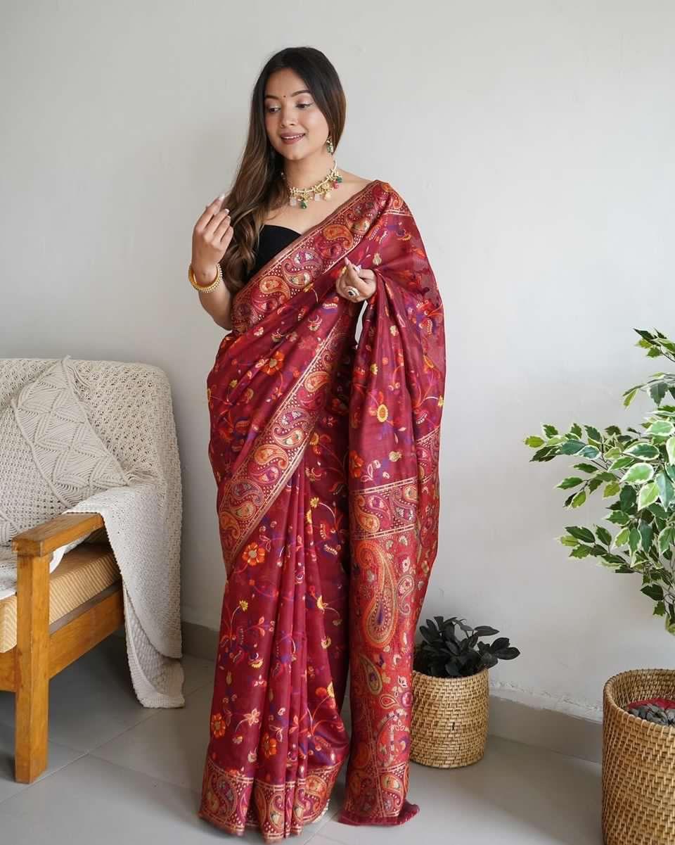 KASHMIRI SPECIAL SLAB PASHMINA KACHI SAREE - Anant Exports
