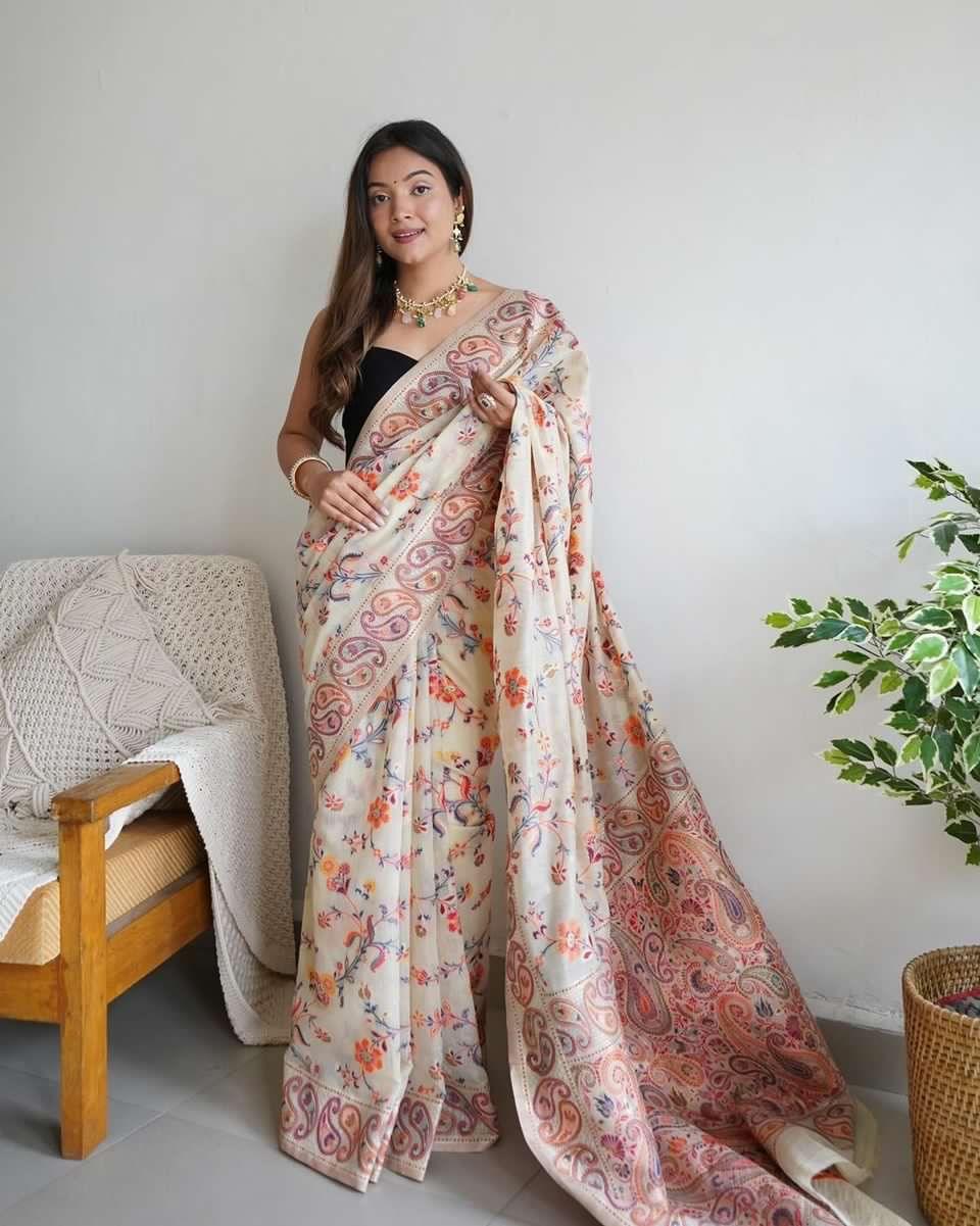KASHMIRI SPECIAL SLAB PASHMINA KACHI SAREE - Anant Exports