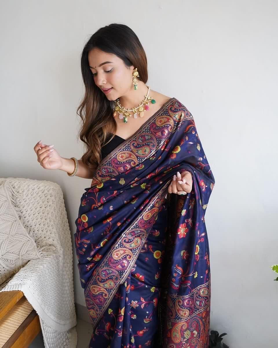 PARTY WEAR KASHMIRI PASMINA KACHI SILK SAREE - Anant Exports