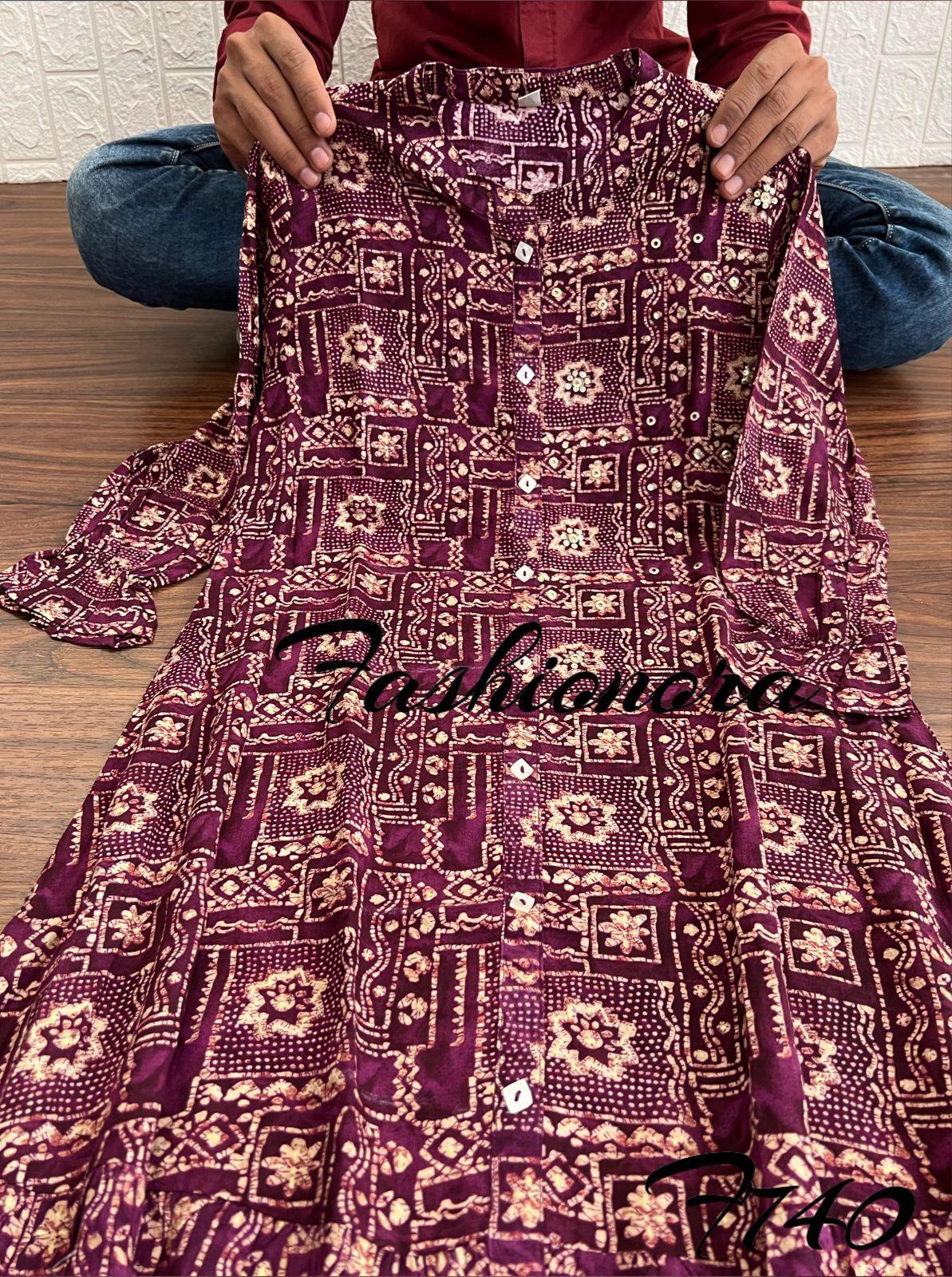 Party wear Premium Rayon Printed Dress with Hand Work Kurti - Anant Exports