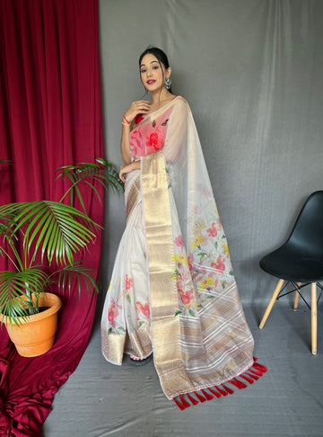 Beautiful Designer Pure Soft Orgenza Silk Pichwai Print Saree