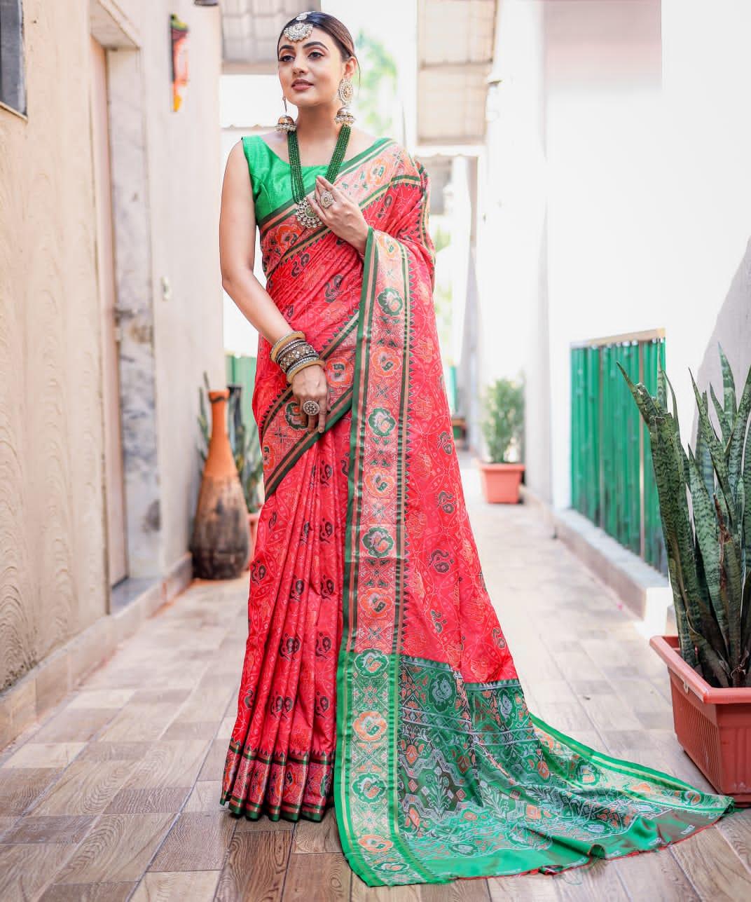 Beautiful Designer Pure Soft Rutuja Meenakari Patola Silk Saree
