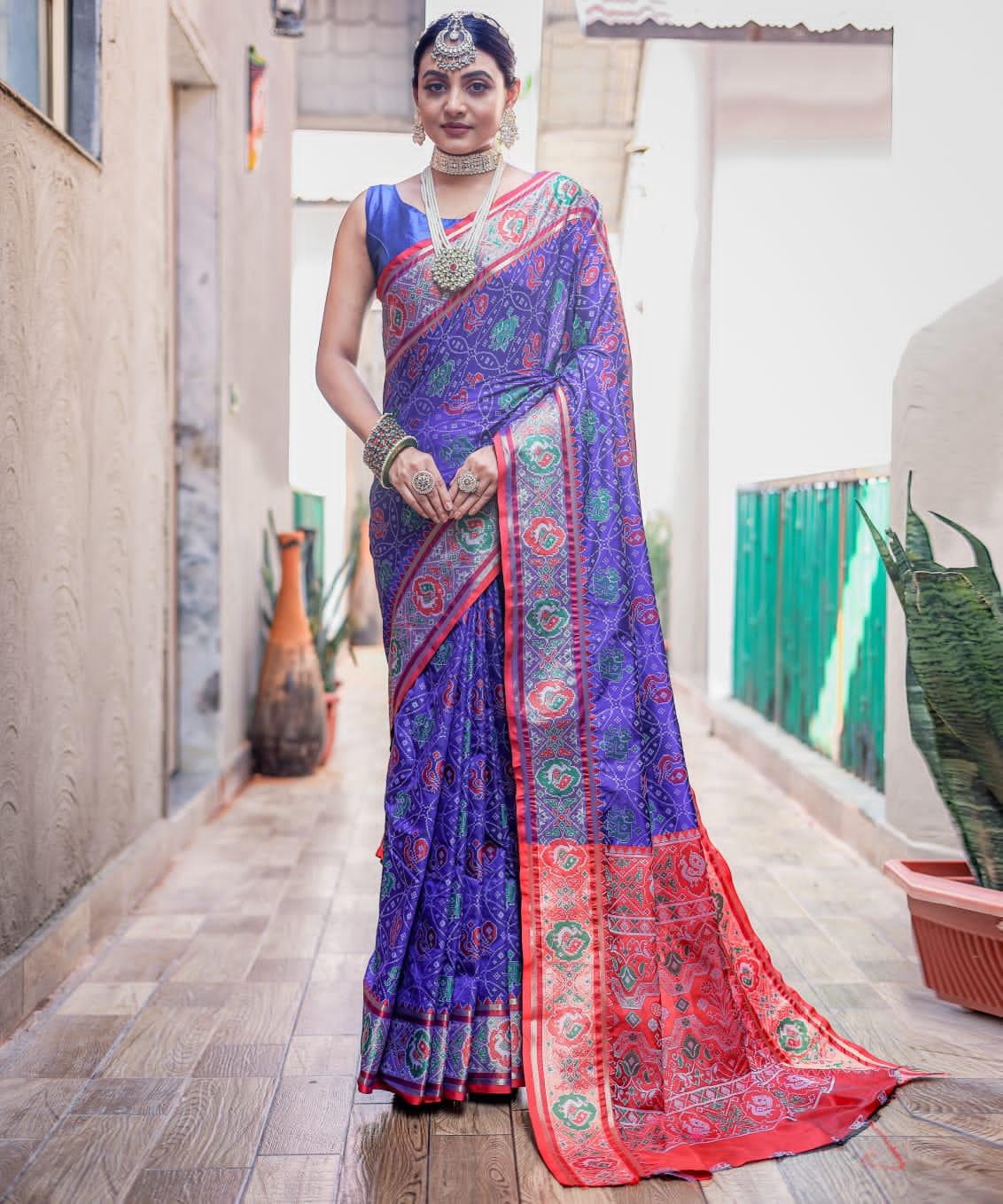 Beautiful Designer Pure Soft Rutuja Meenakari Patola Silk Saree