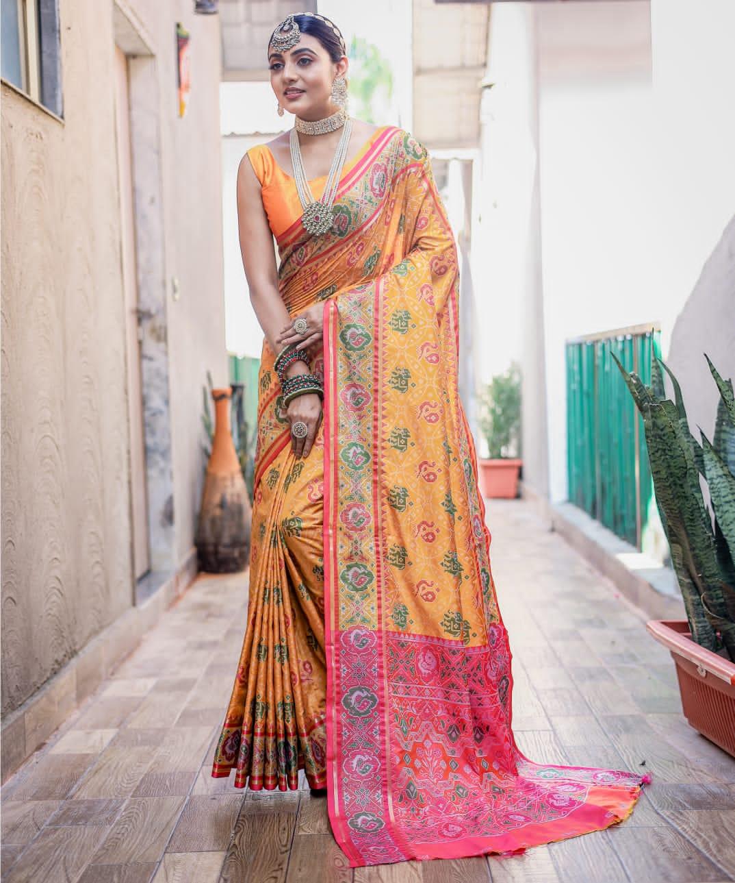 Beautiful Designer Pure Soft Rutuja Meenakari Patola Silk Saree
