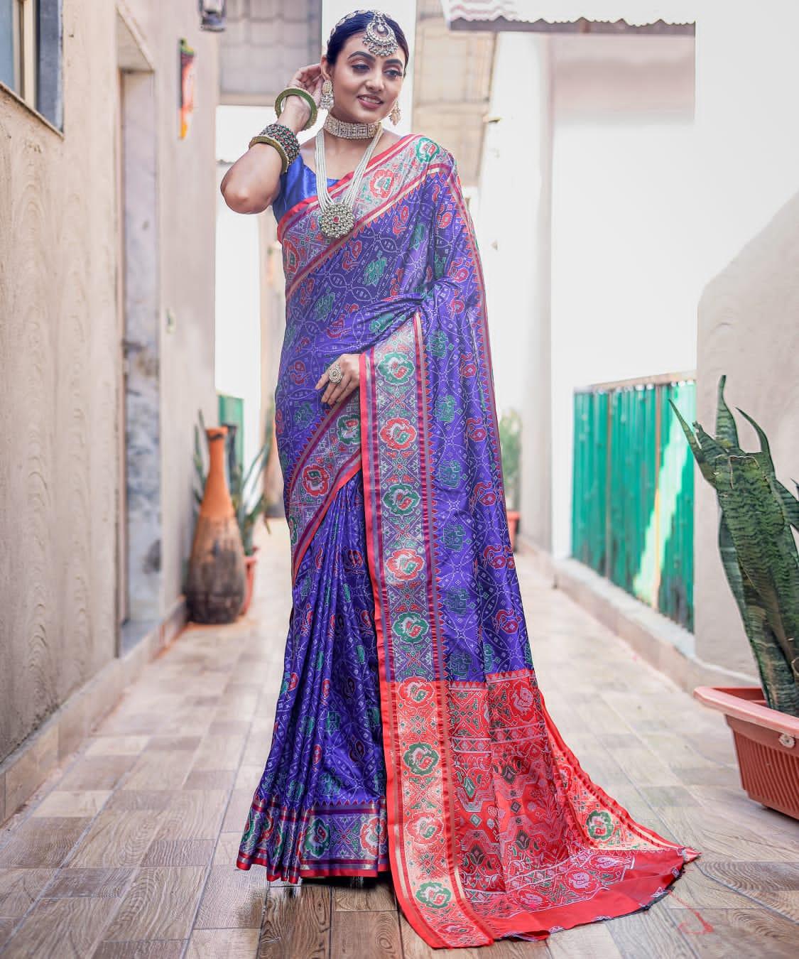 Beautiful Designer Pure Soft Rutuja Meenakari Patola Silk Saree