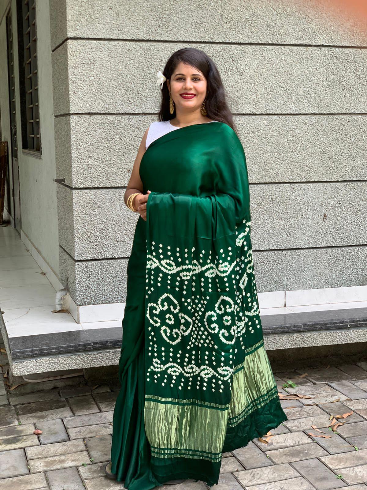 Beautiful Designer Pure Bandhej Gajji Soft Silk Lagdi Patta Saree
