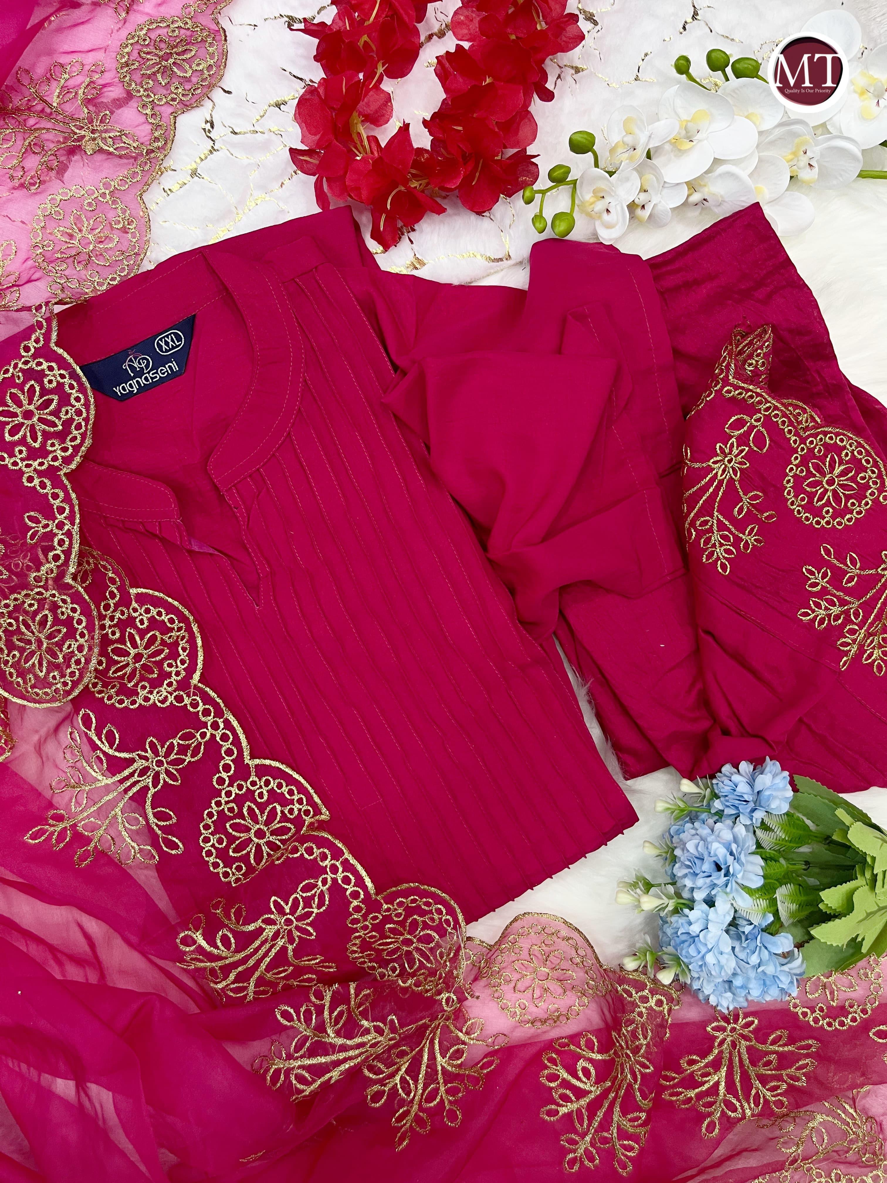 Beautiful Classical Pure Cotton Kurti Pent With Orgenza Duppata