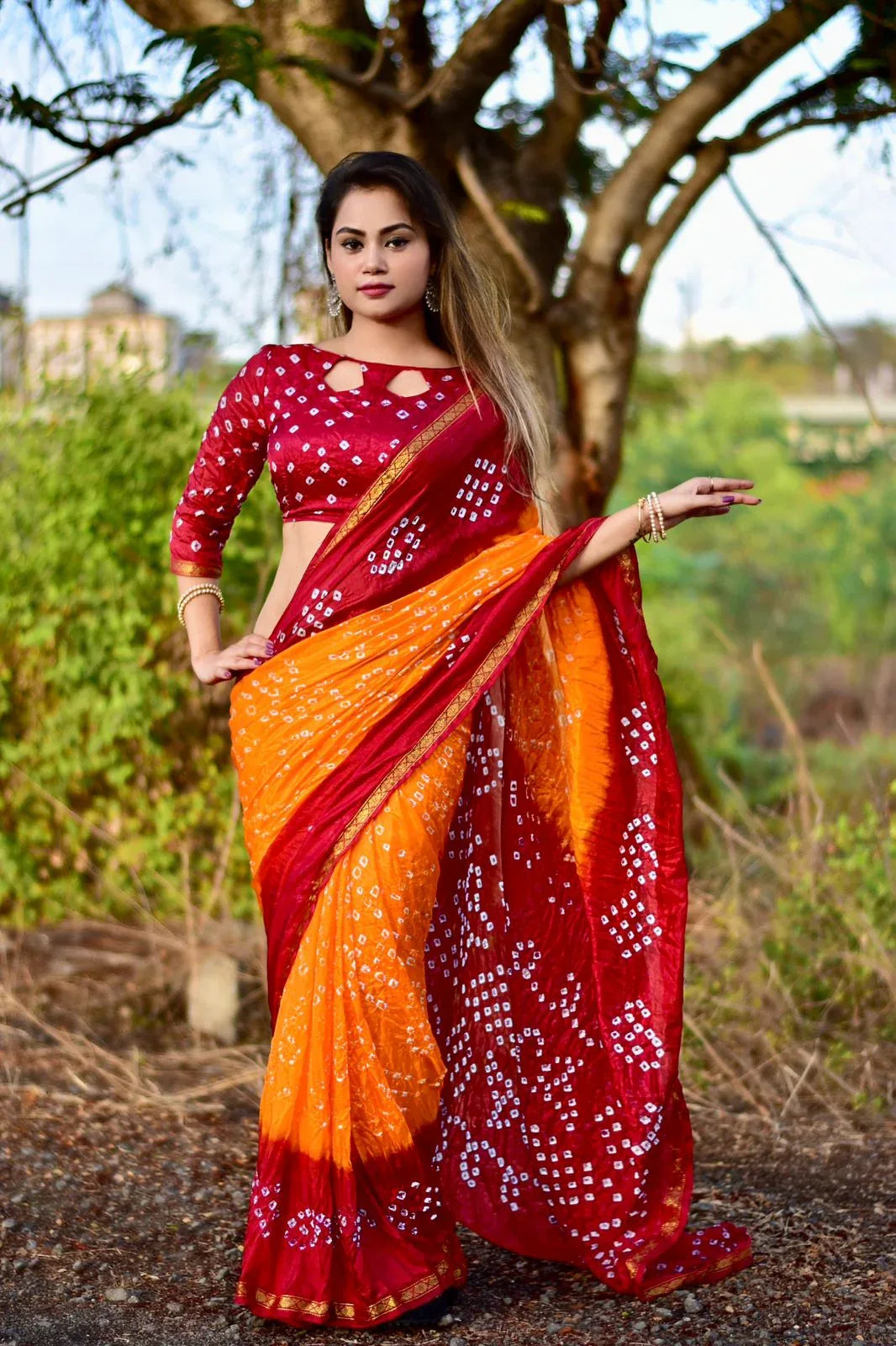 Beautiful Designer Bandhani Saree Kalashree