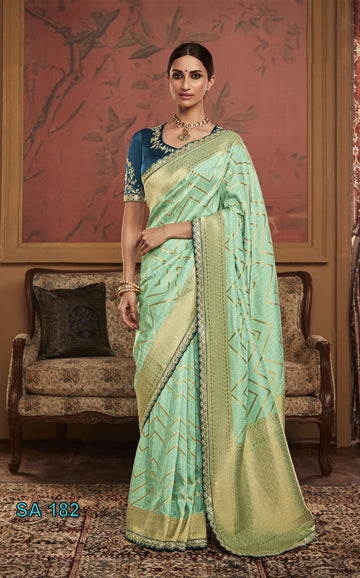 Beautiful Designer Kimora Pure Soft Dola Silk Sindhuri Maharani Silk Wedding Saree 182