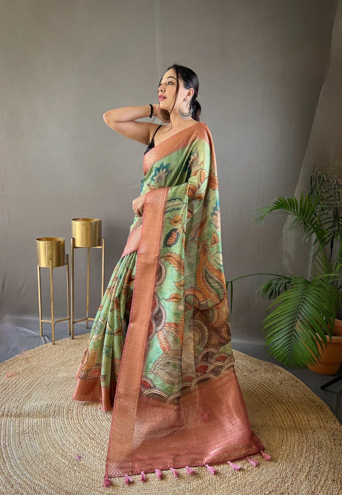 Beautiful Pure tussar Silk Kalamkari Print Saree