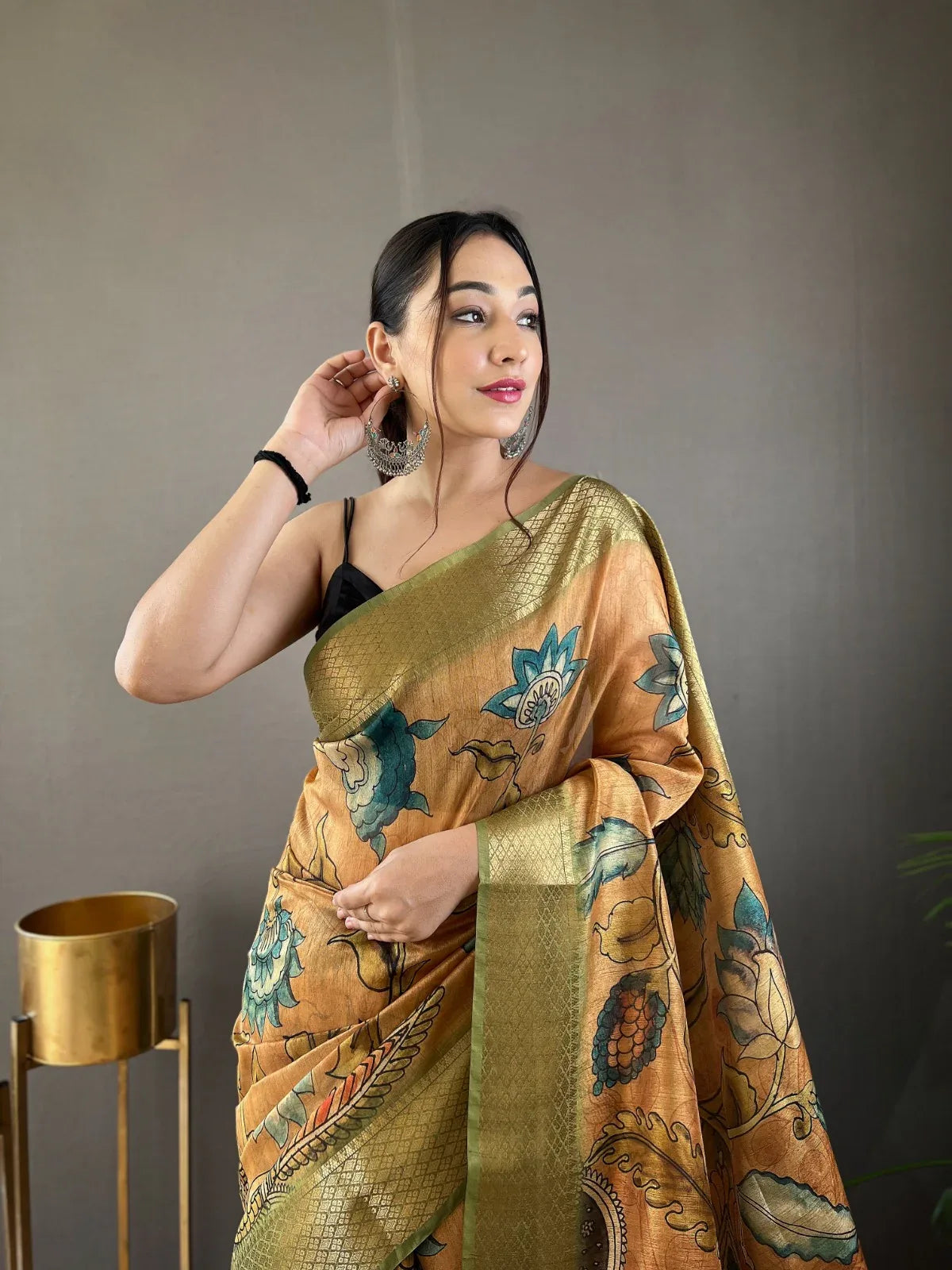 Beautiful Pure tussar Silk Kalamkari Print Saree