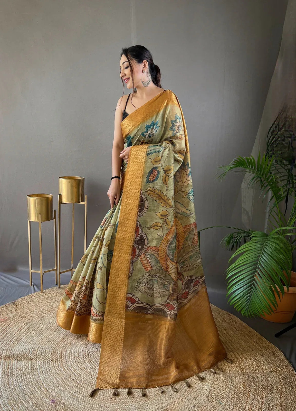 Beautiful Pure tussar Silk Kalamkari Print Saree