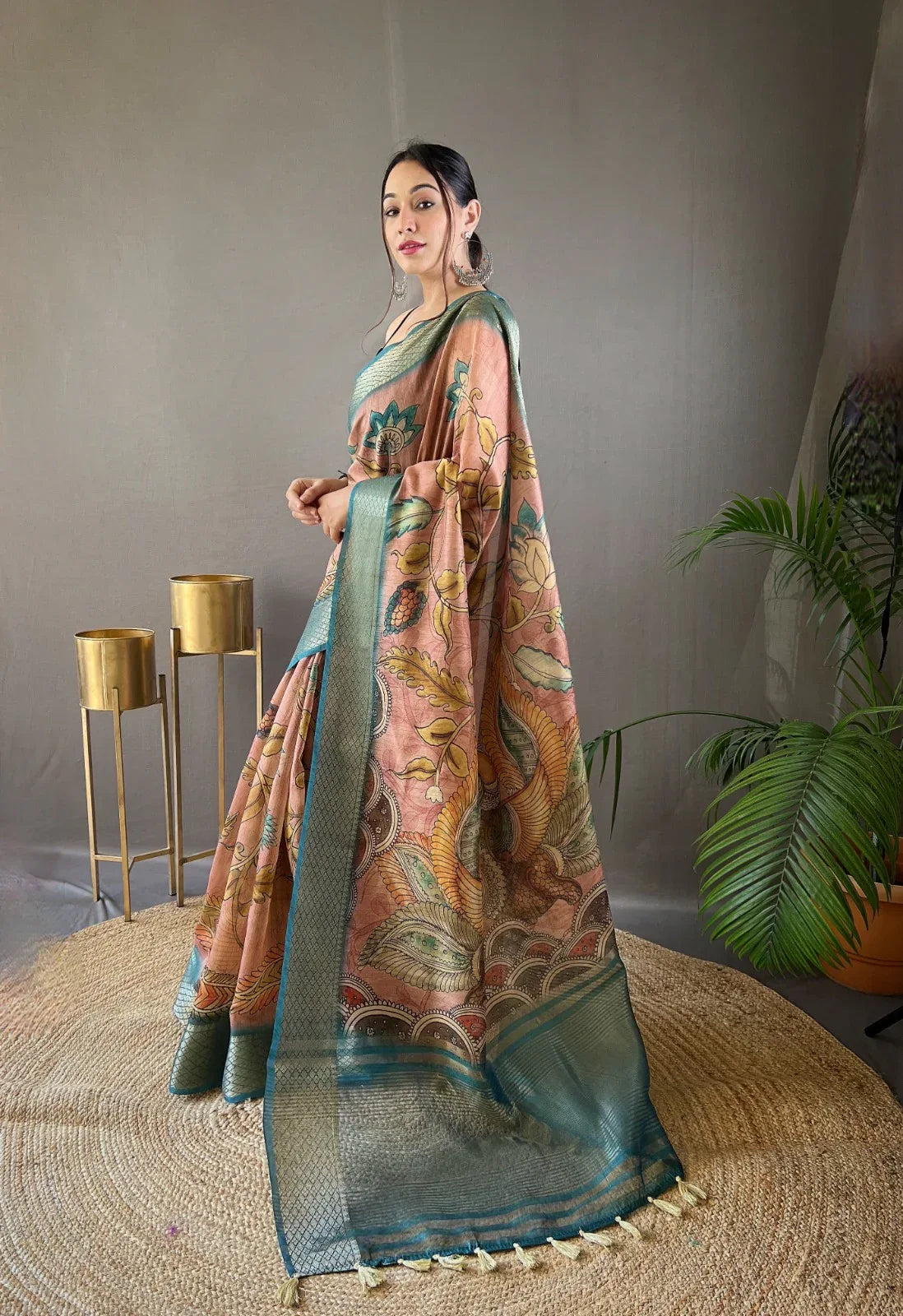Beautiful Pure tussar Silk Kalamkari Print Saree