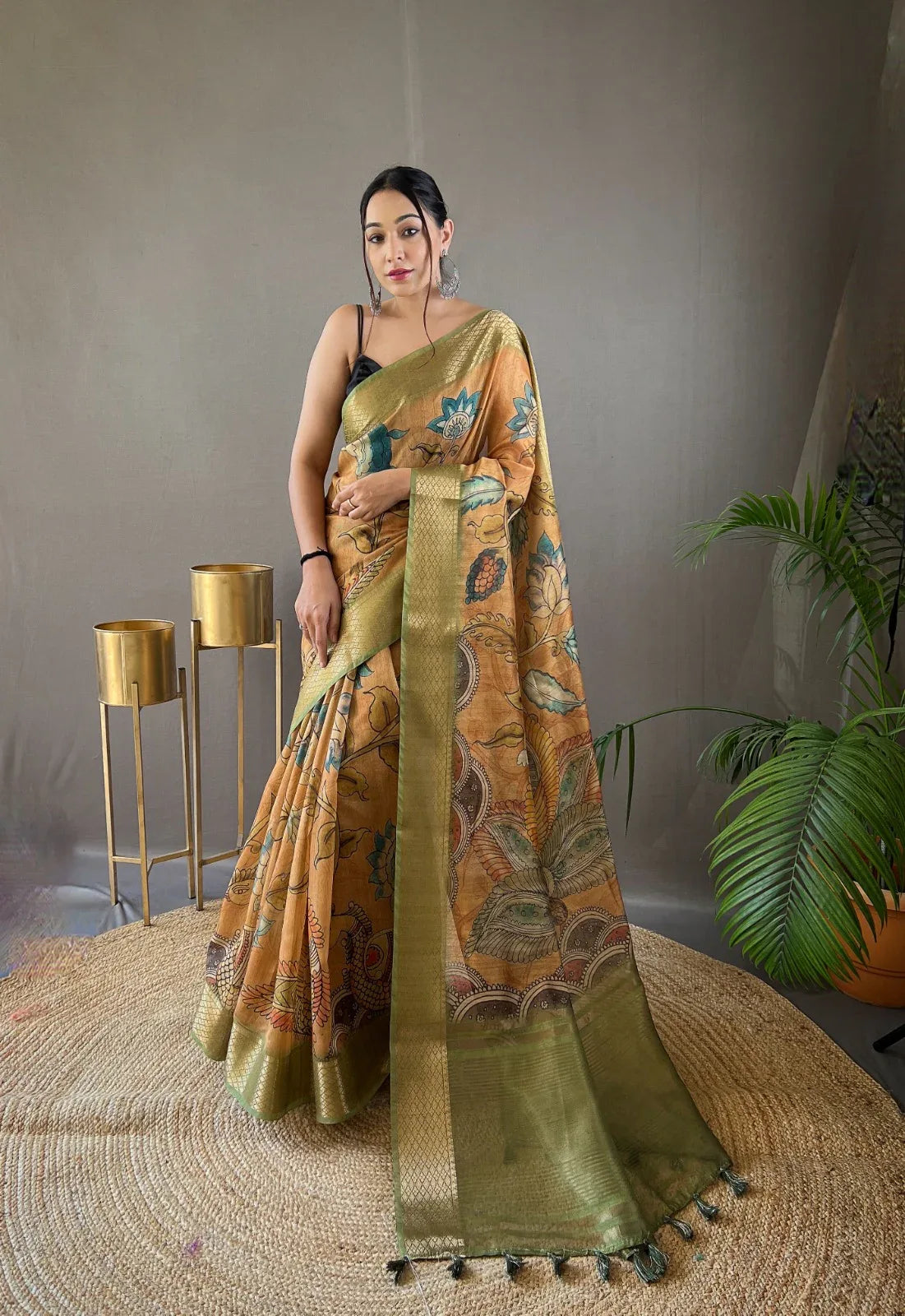 Beautiful Pure tussar Silk Kalamkari Print Saree