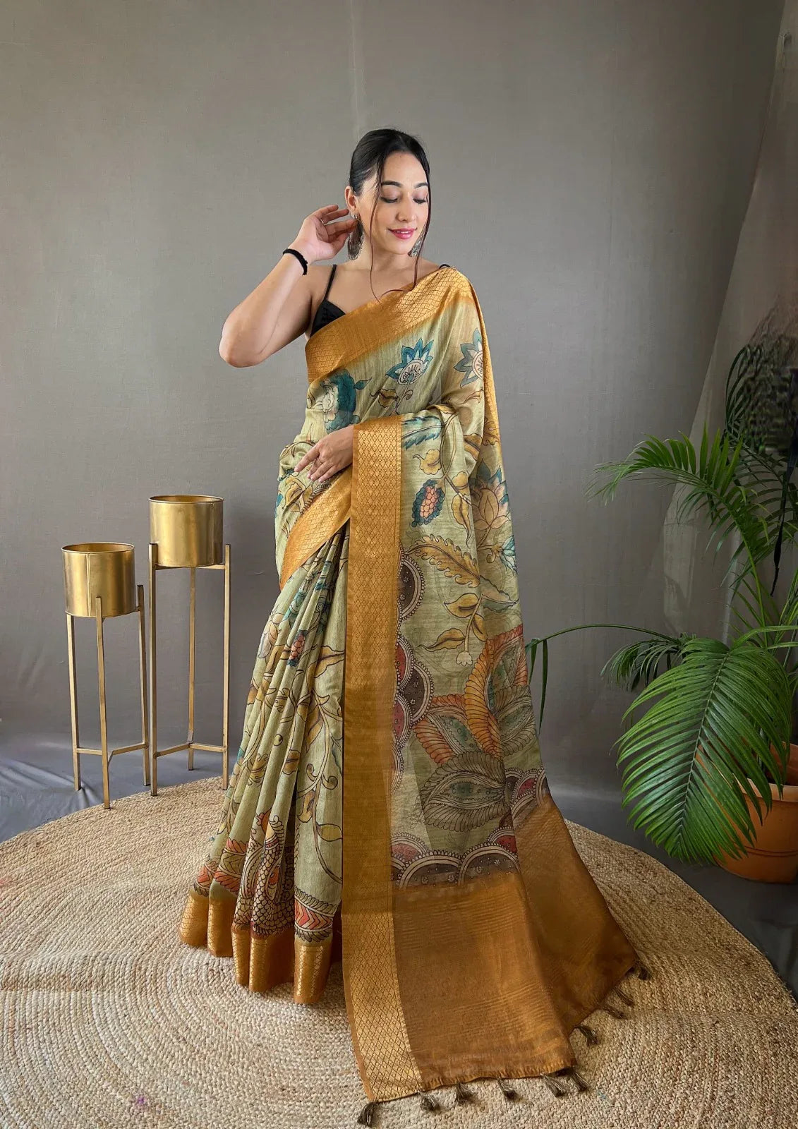 Beautiful Pure tussar Silk Kalamkari Print Saree