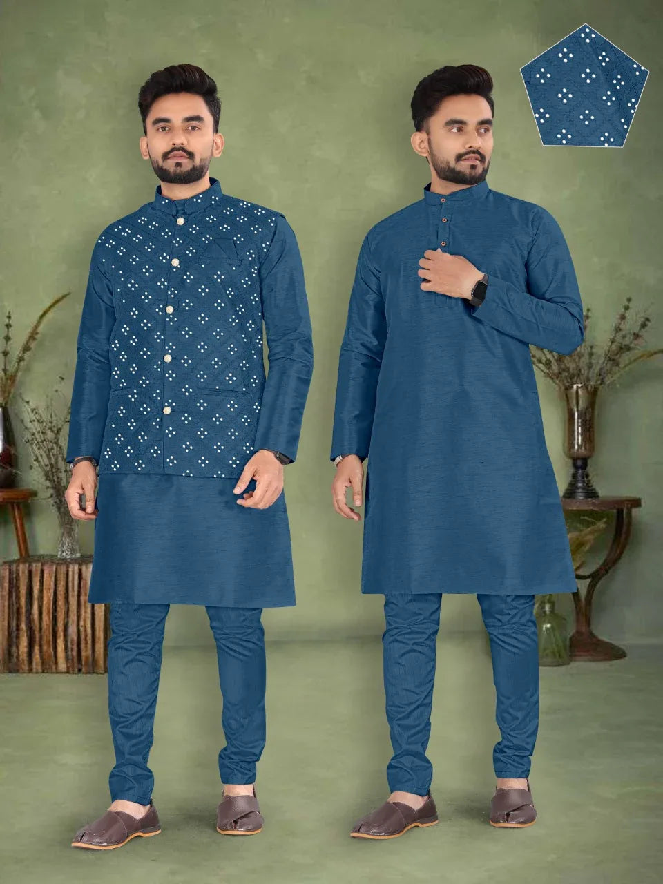 Party Wear Festival Kurta Pyjama With Modi Jacket ( Koti )