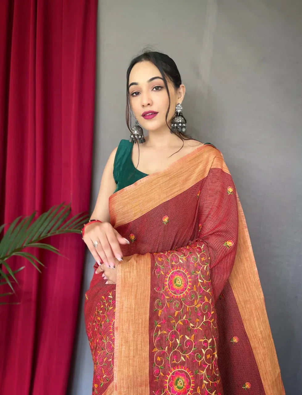 Party Wear Designer Pure Linen Sarees