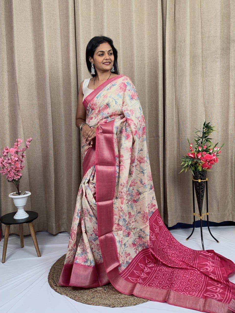 Beautiful Flower Special Dola Silk with Jequrd Boder Saree