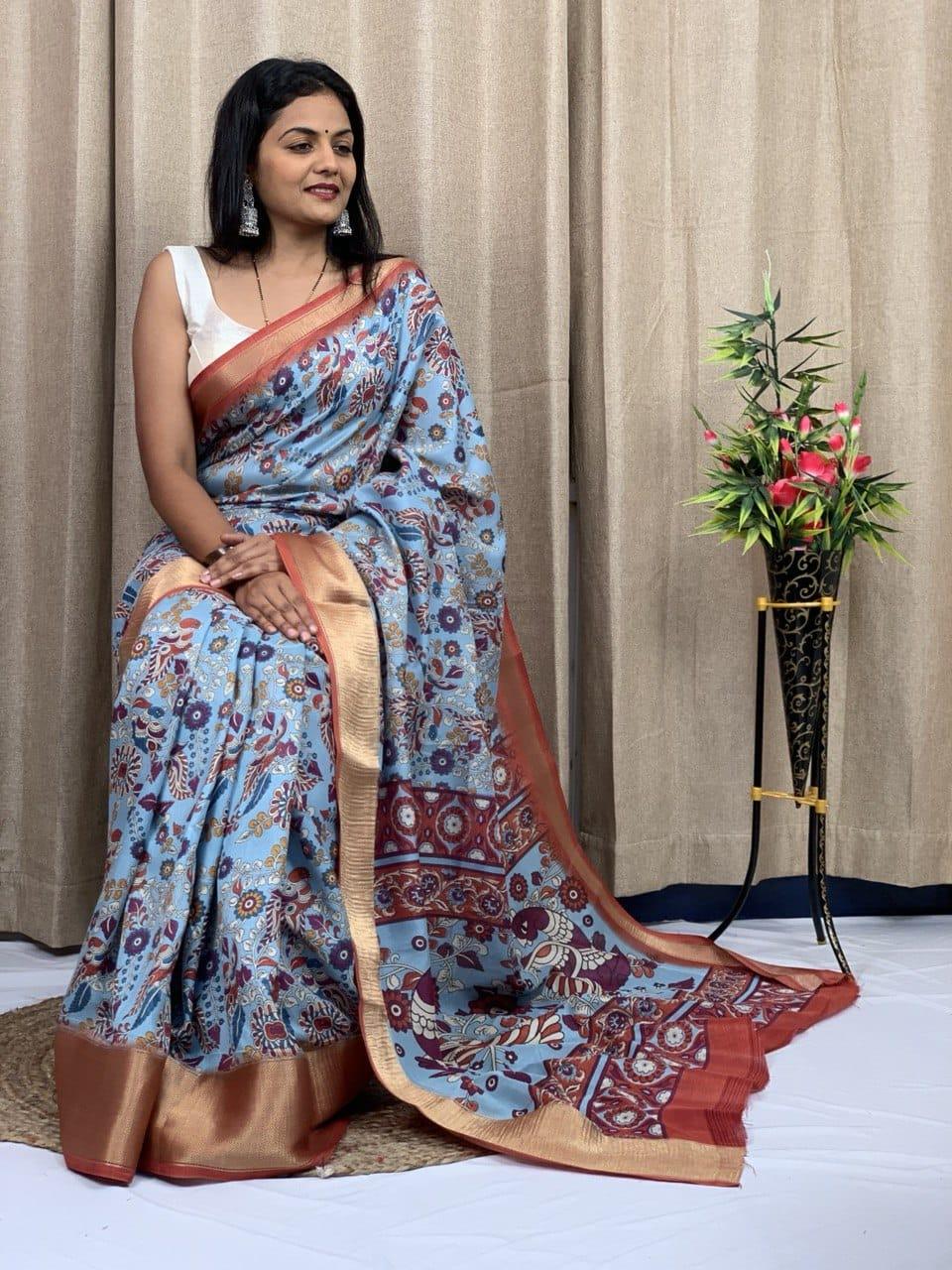 Beautiful Designer Kalamkari Special Dola Silk Saree