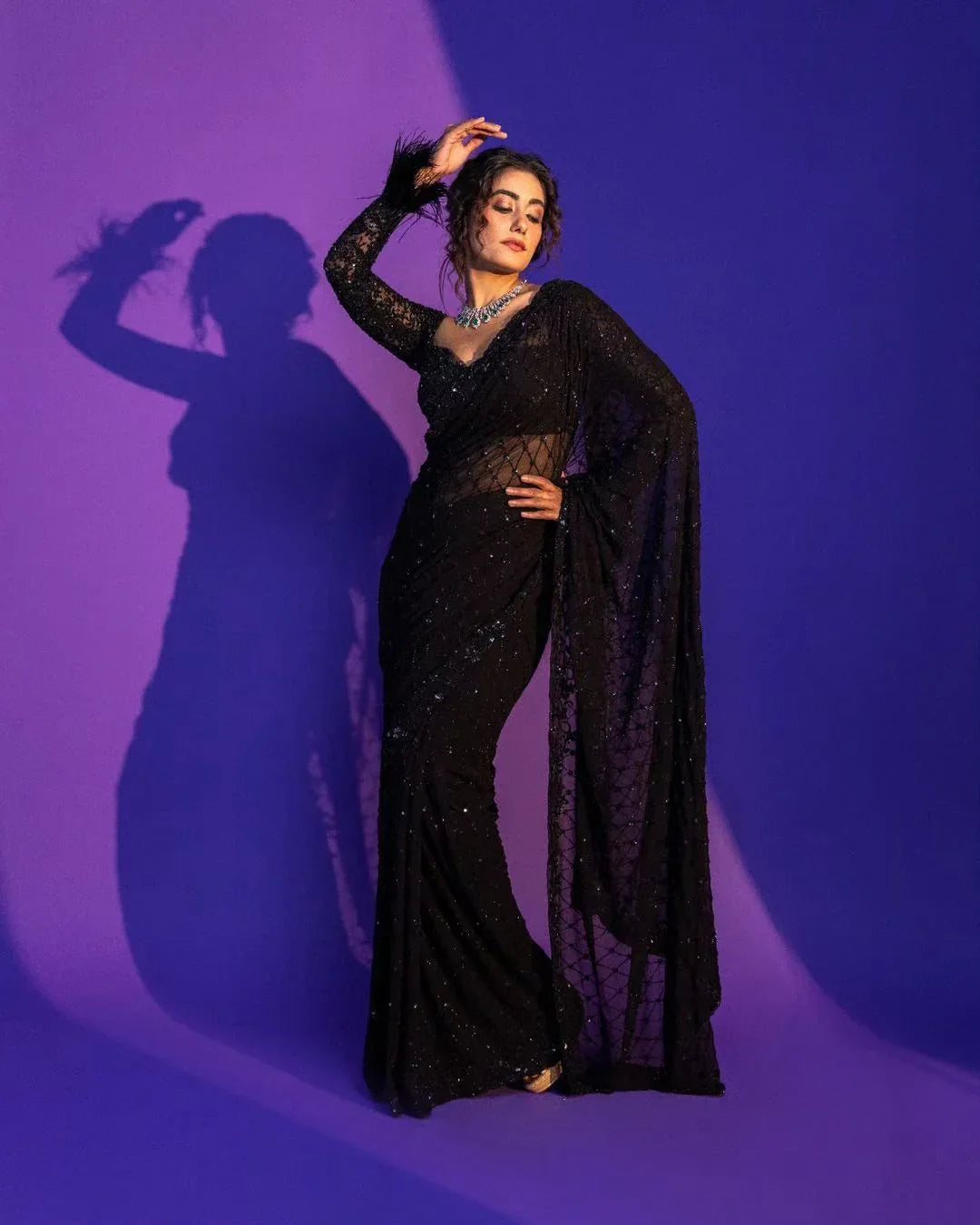 Beautiful Designer Bollywood style Soft Net Sequence Saree