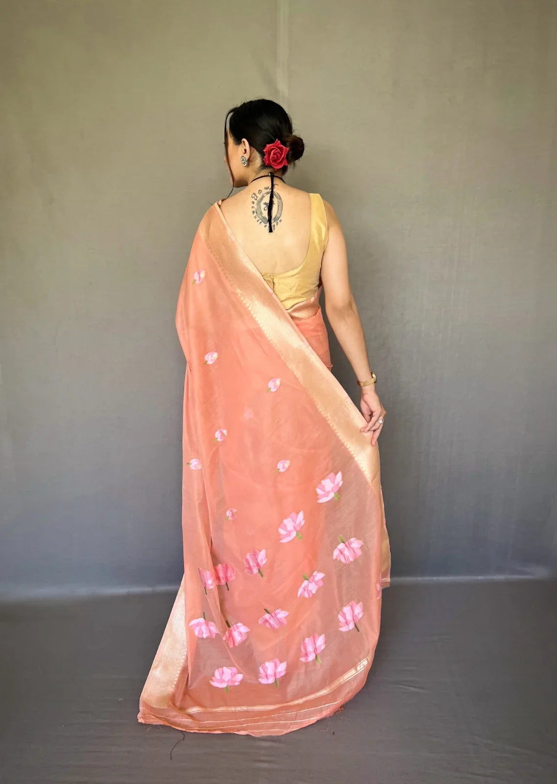 Party Wear Designer Lotus Pure Cotton Linen Saree