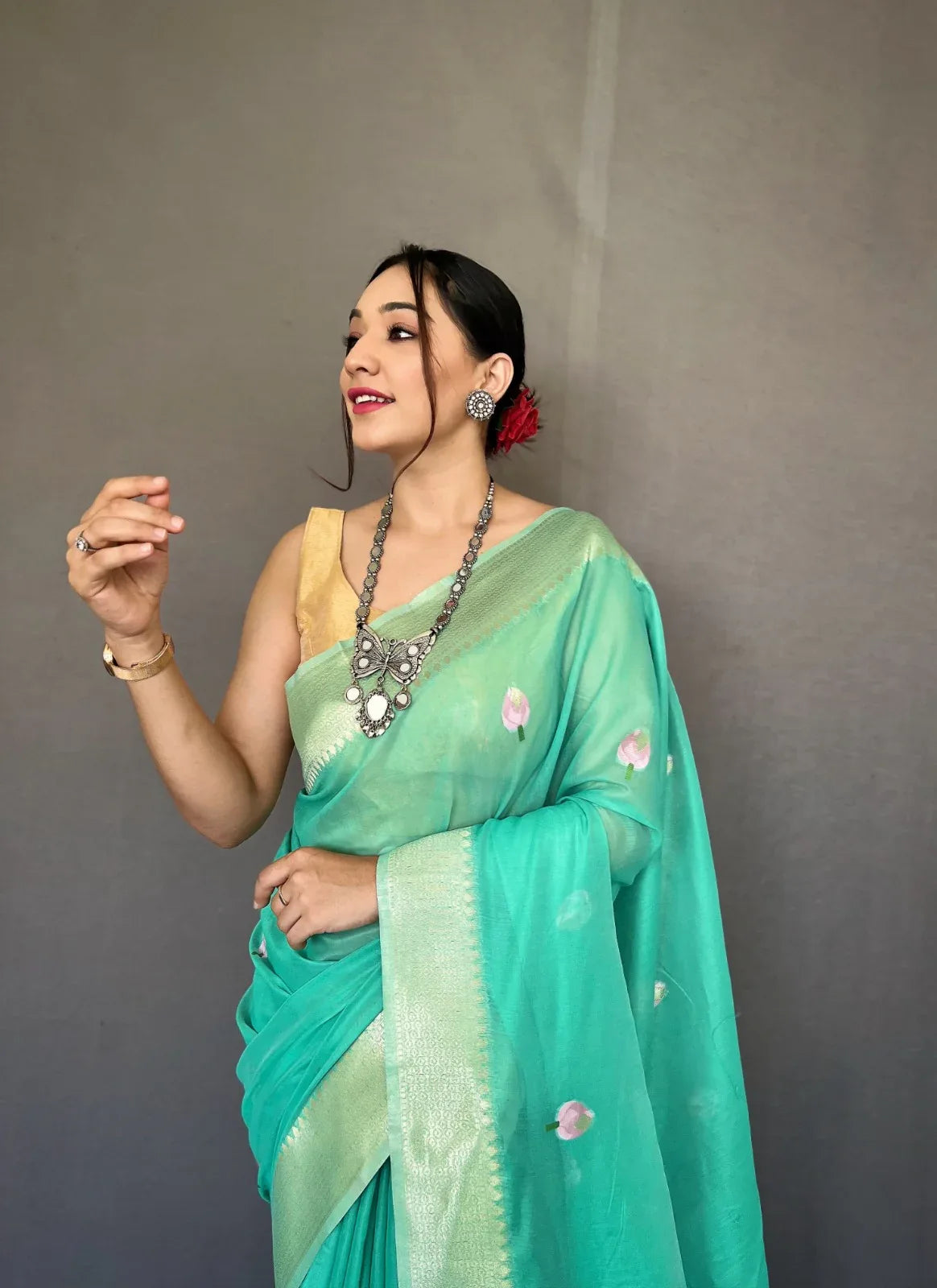 Party Wear Designer Lotus Pure Cotton Linen Saree