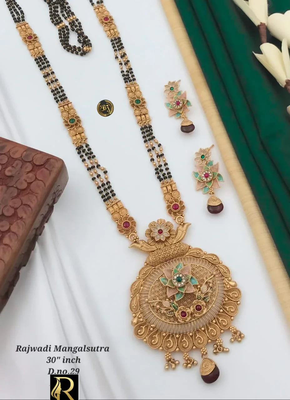Beautiful Antique Rajwadi Long Mangalsutra with Earrings